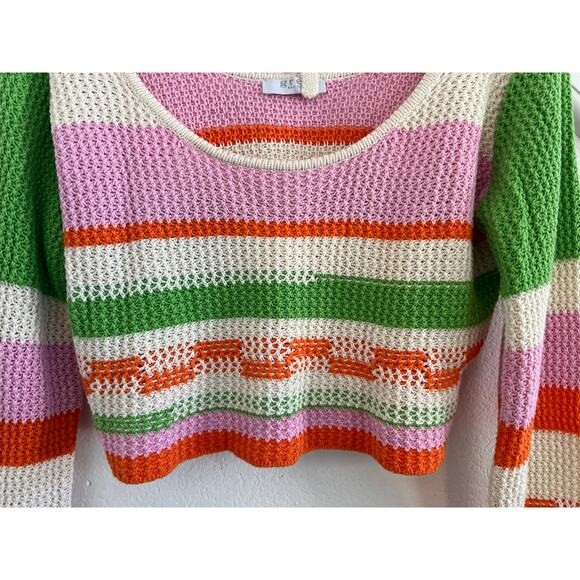 Grey Bandit Crochet Knit Striped Cropped Blouse Womens XL Beach Coastal Fairy - Picture 8 of 16